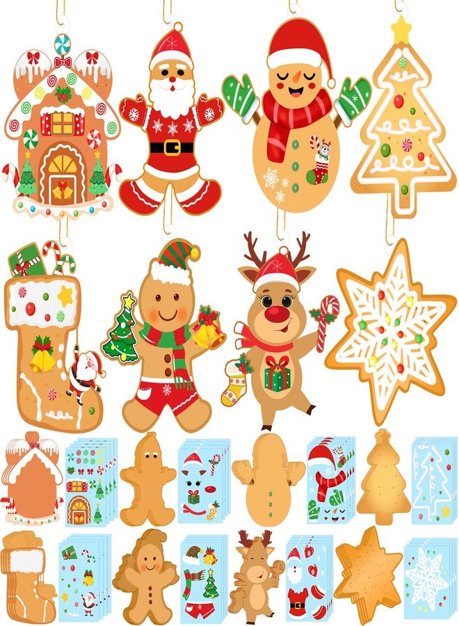 Bolake 32 Pcs Christmas Craft Kits for Kids Christmas Ornaments with Handcrafted Gingerbreads Cookiess Man House Snowmans Santa Deers Christmas Stickers for Tree Party Room Decor - Image 1